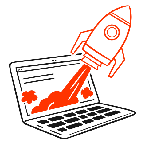 A rocket launching out of a laptop